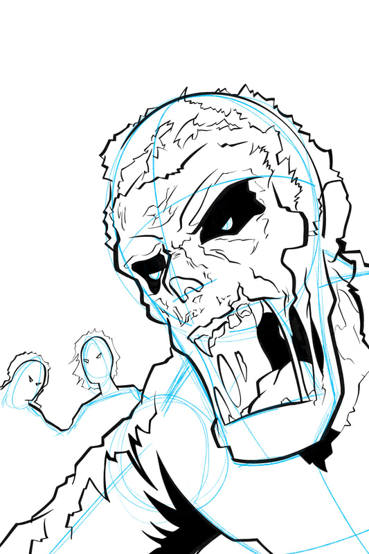 Step 2. Line drawing of the basic form: How to draw a monster (zombie, undead, ghoul)) by Nate Lindley.