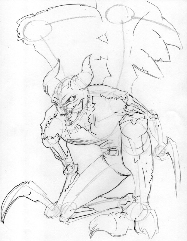 Line Drawing of complex shapes: how to draw a Demon Warrior by Nate Lindley.