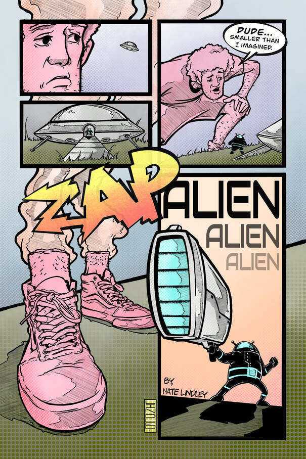 Picture of Nate Lindley's one page comic, Alien 3x.