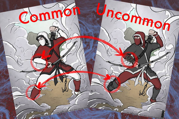 Picture of the Common & Uncommon NFTs from the NFT Game, 1000 Blades - A BSV game by Nate Lindley of Ashcan Comics Pub. (ACP).