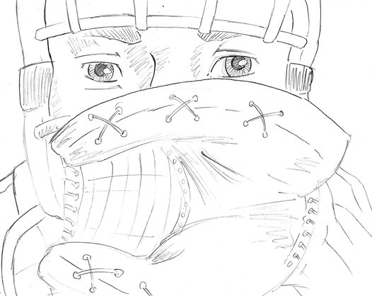 Line drawing of the complex shapes: how to draw a baseball catcher by Nate Lindley.