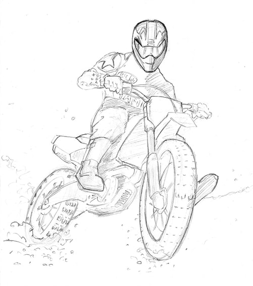Line Drawing of complex shapes: how to draw a dirt bike (motorcycle) by Nate Lindley.