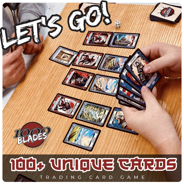 Image of people playing 1000 Blades, the trading card game.