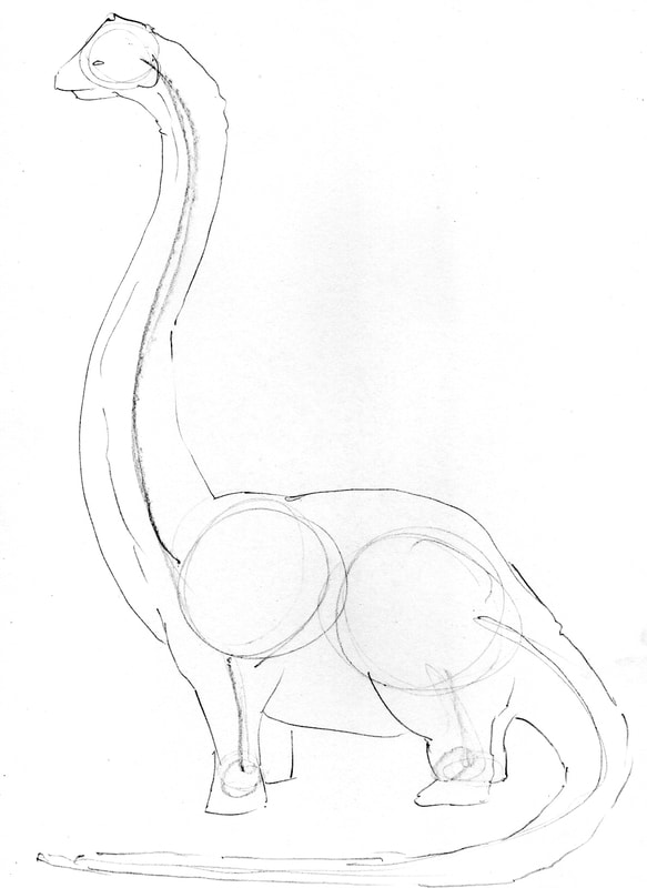 Line drawing of improved shapes: how to draw a brachiosaurus (dinosaur) by Nate Lindley