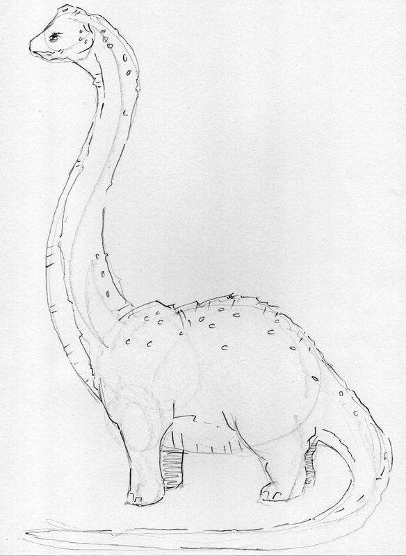 Line Drawing of complex shapes: how to draw a brachiosaurus (dinosaur) by Nate Lindley