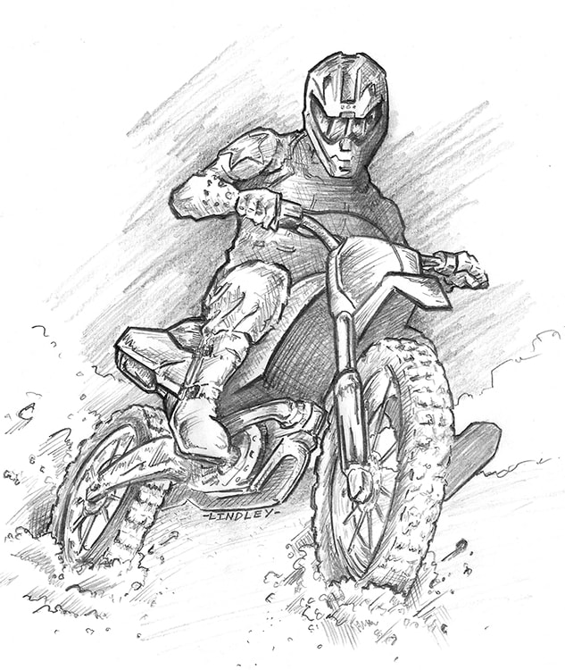 Fully rendered artwork: how to draw a dirt bike (motorcycle) by Nate Lindley. Step 4.